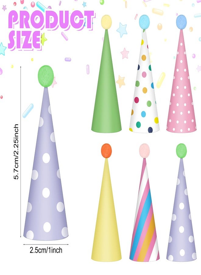 Trandraft 36 Pcs Colorful Mini Paper Cone Birthday Party Hats with Pom Poms and Animal Figures - Image 2